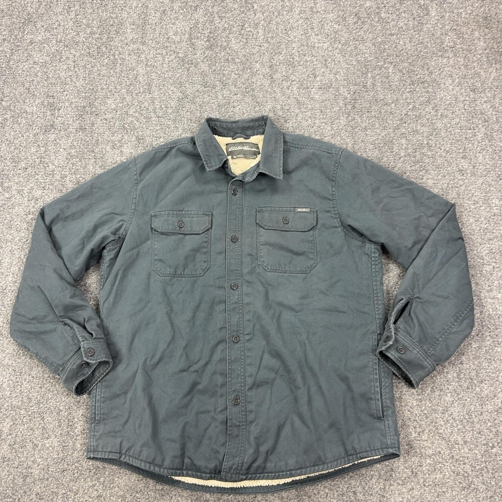 Eddie Bauer Jacket Mens Large Gray Canvas Sherpa Lined Shirt Parka Outdoor